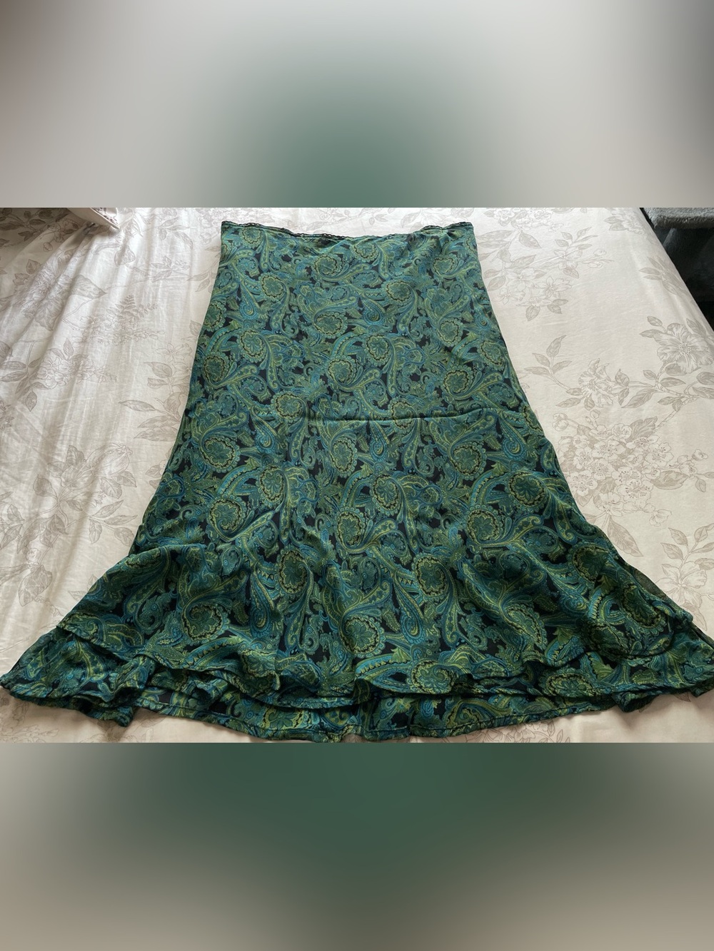 Vintage‎ Black Green Paisley Slip Skirt 12 Dark Romantic Whimsigoth Fairy Grunge